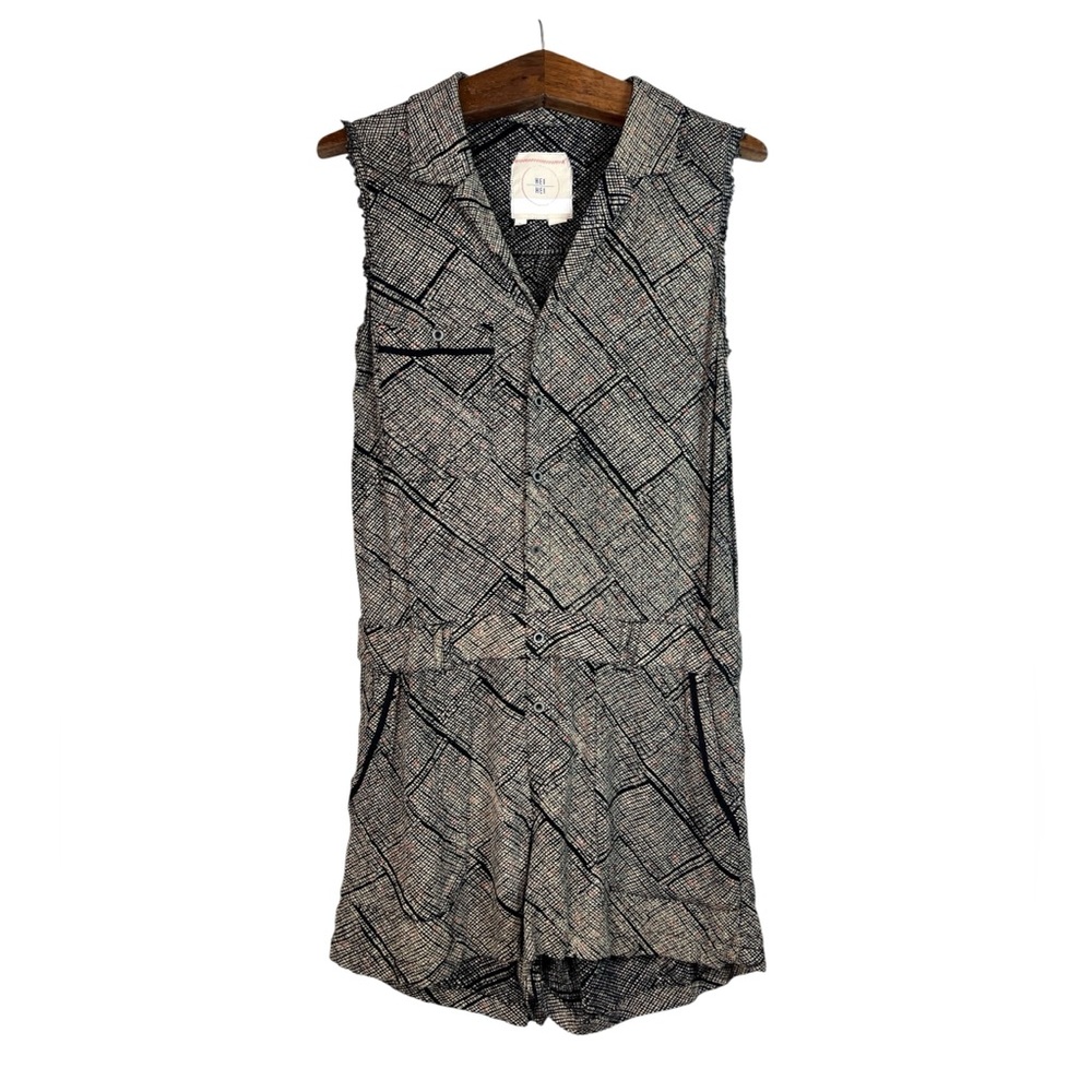 Anthropologie Hei Hei Womens Sleeveless Nova Romper Small Black/Tan Pockets Sz M